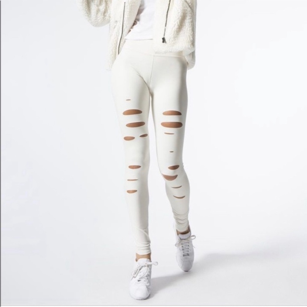 ALO Yoga white ivory Warrior leggings high rise waist cut fronts XS